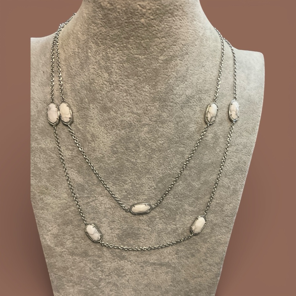Kendra Scott Kellie Long Station Necklace Silver White Howlite